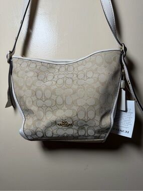 Coach Beige Signature Canvas Crossbody with Chalk Trim